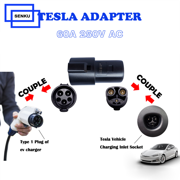 EV Charging 60A Type 1 J1772 to Tesla Adapter